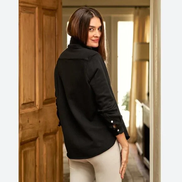 Frank & Eileen Eileen Button-Up Shirt TRIPLE FLEECE Size: M Black - Picture 12 of 16
